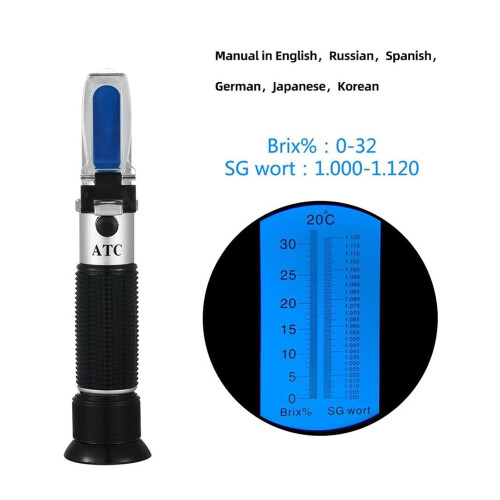 Handheld Refractometer SG 1.0001.120 Beer Refractometer 032% Brix Reference Temperature 20C Dual Scale with Plastic Box A 032% 1