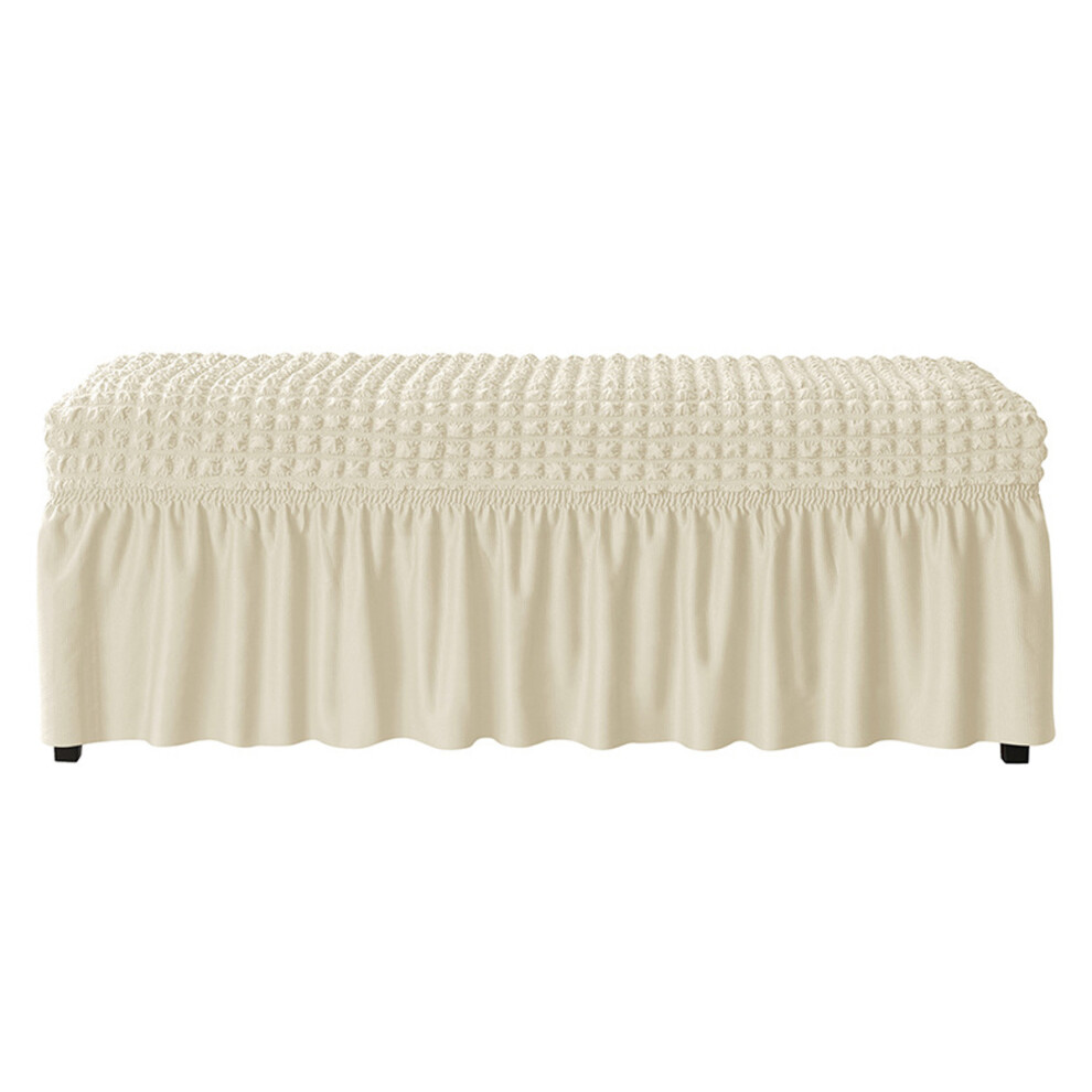 Stretch Fabric Bench Cover With Skirt, Spandex Slipcover For Dining Bench Protector Rectangle Elastic Seat Cover With Elegant Skirt Design, Full Prote 9198585333925