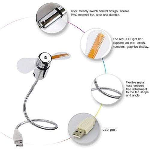 Attoe USB Programmable Fan Mini USB LED Fan with RGB Display for PC Laptop 2