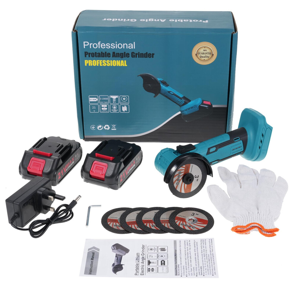 21V Cordless Angle Grinder Kit With Brushless Motor, 2 Batteries For Cutting Grinding 9189345812286