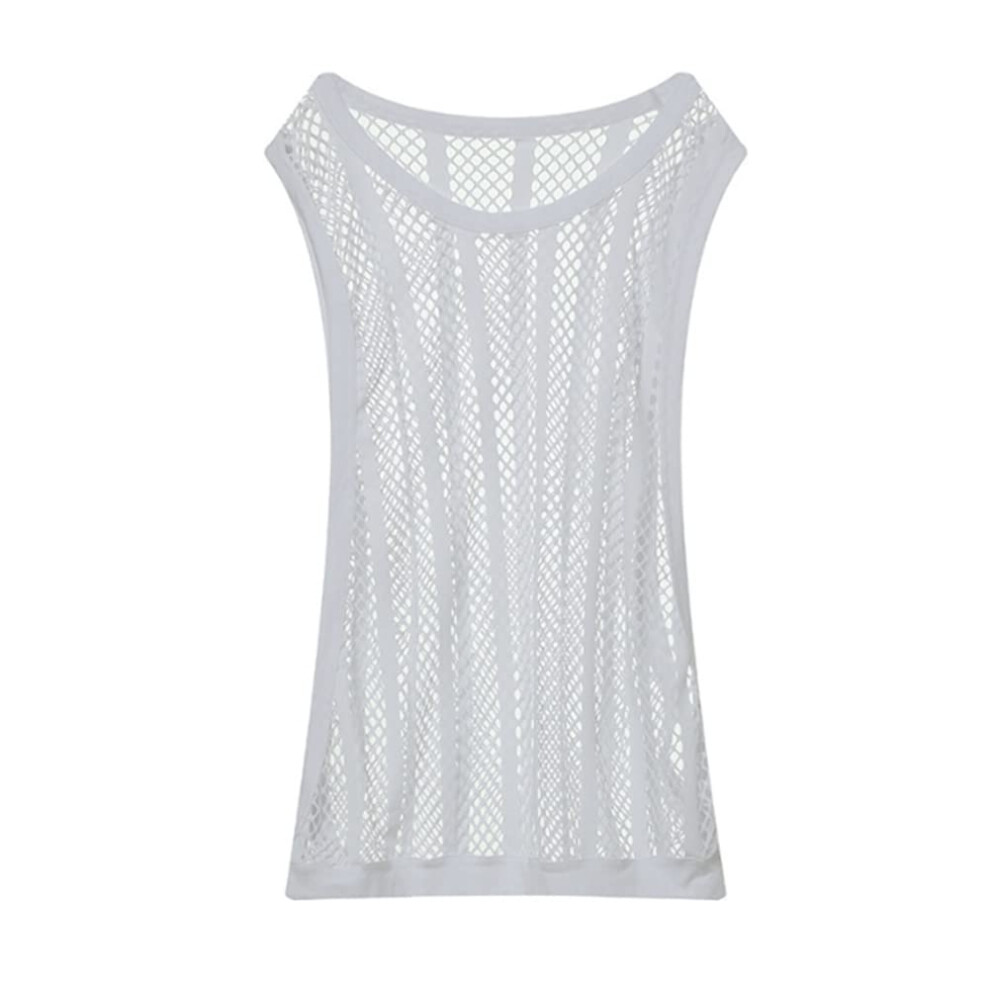White Men's See Through Shirts Fishnet Fitted Sleeveless Muscle Vest Clubwear Undershirt M