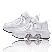 Step Roller Skate Shoes, Inline Roller Skates for Adults, Kids' Roller Skates, 2in1 Skateboard Shoes White Size 39 EU