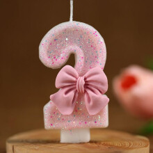 Pink Birthday Number Candle,3 Inch 09,3D Bow Glitter Pink Candles for Birthday Party 2 1PCS