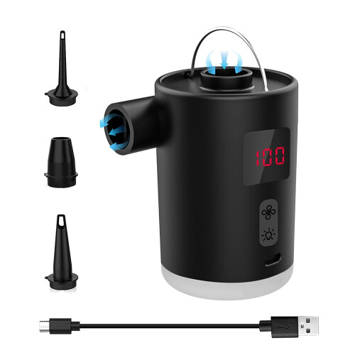 Portable Electric Compressor Pump with 3 Nozzles  Light for Inflation