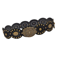 Heavy Duty Belt with Carved Charm Punk Studs Buckles-Black