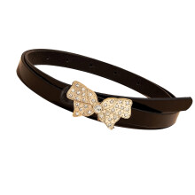 PU Leather Thin Belt with Rhinestones-Black Adult version
