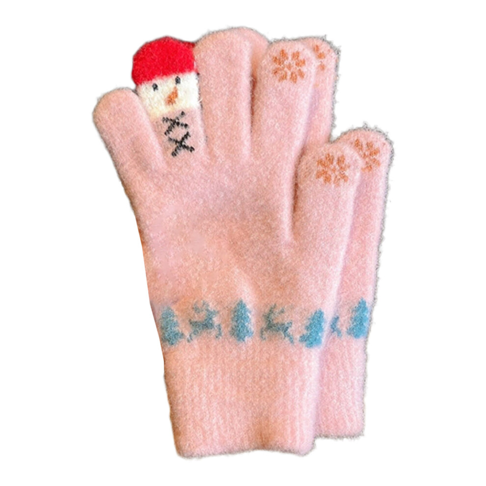 Pink Multipurpose Snowman Knit Gloves Touchscreens Fleece
