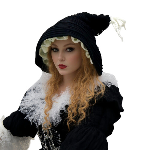 Knitted Witch Hat Stretchable Hoodie Hat Long Tail Hat-Black