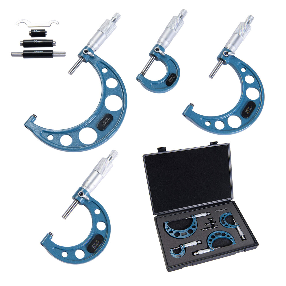 External Micrometer Set Of 4, Outside Metric Micrometer(025Mm;2550Mm;5075Mm;75100Mm), 0.01Mm Graduation Precision Measuring Calipers 9412369747877