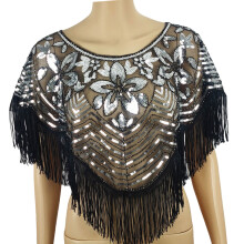 Fashionable Sequined Shawl Embroidery Beads Capes for-Silver