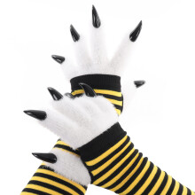 Faux Furs Cats Claw Gloves Halloween Cosplay-yellow white