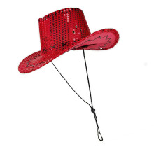 Multifunctional Polyester Sequined Western Hat Lightweight-Red