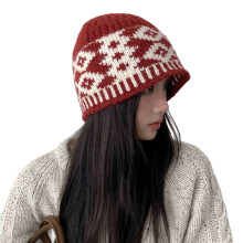 Pullover Knit Head Wrap Beanies Soft Thicken Hat for Women-Red