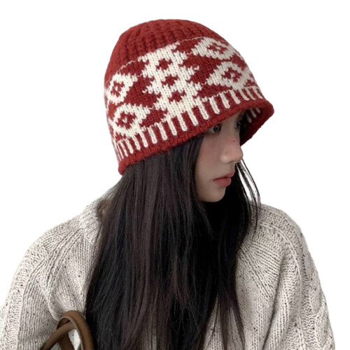 Pullover Knit Head Wrap Beanies Soft Thicken Hat for Women-Red