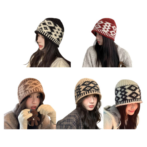 Pullover Knit Head Wrap Beanies Soft Thicken Hat for Women-Red 1