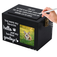 Pet Urns for Dogs, Pet Memorial Urns with Blackboard and Key, Wooden Cremation Urns with Photo Frame, 7.9 * 5.5 * 6 in