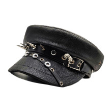 Stylish PU Beret Hat with Punk Rived Studded Decorative-3
