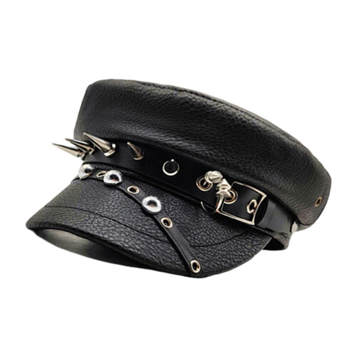 Stylish PU Beret Hat with Punk Rived Studded Decorative-3