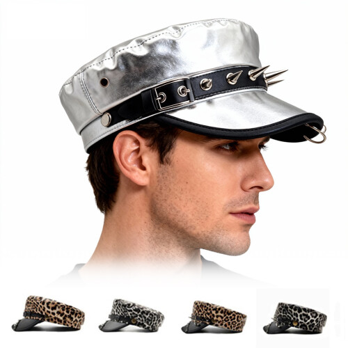 Stylish PU Beret Hat with Punk Rived Studded Decorative-3 2