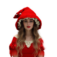 Elastic Knitted Witch Hat Warm Headwear for Winter-Red