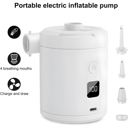 Rechargeable Air Pump, Quick Fill Inflator Deflator, Lightweight, Compact, White, Black 1
