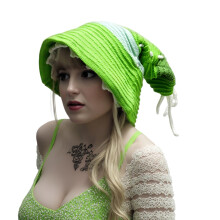 Witch Hat Knitted Hoodie Cap with Long Tail For Halloween-Green