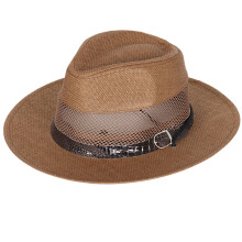 Elegant Wide Brimmed Straw Hat Blue Belt Adjustable Fit-coffee