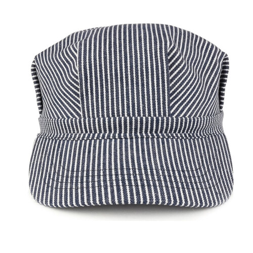 Stripy Cotton Engineer Cap Adjustable for-Children dark blue