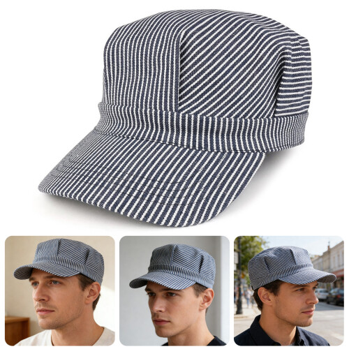 Stripy Cotton Engineer Cap Adjustable for-Children dark blue 2
