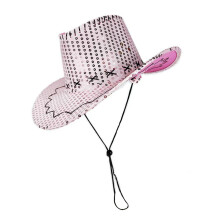 Practical Polyester Sequined Cowboy Hats with Colorful-Pink