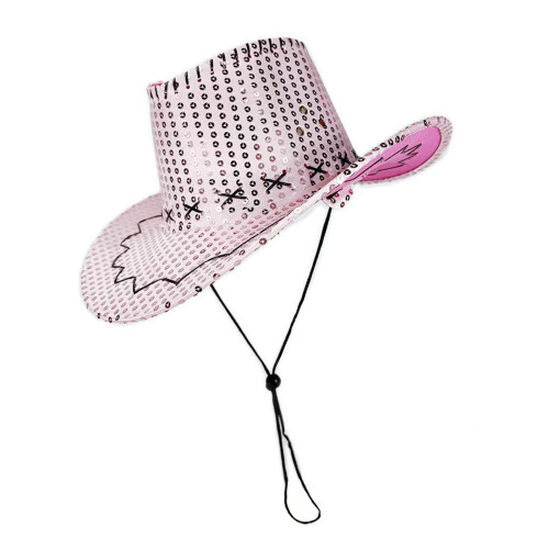 Practical Polyester Sequined Cowboy Hats with Colorful-Pink