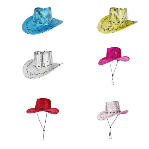 Practical Polyester Sequined Cowboy Hats with Colorful-Pink 1