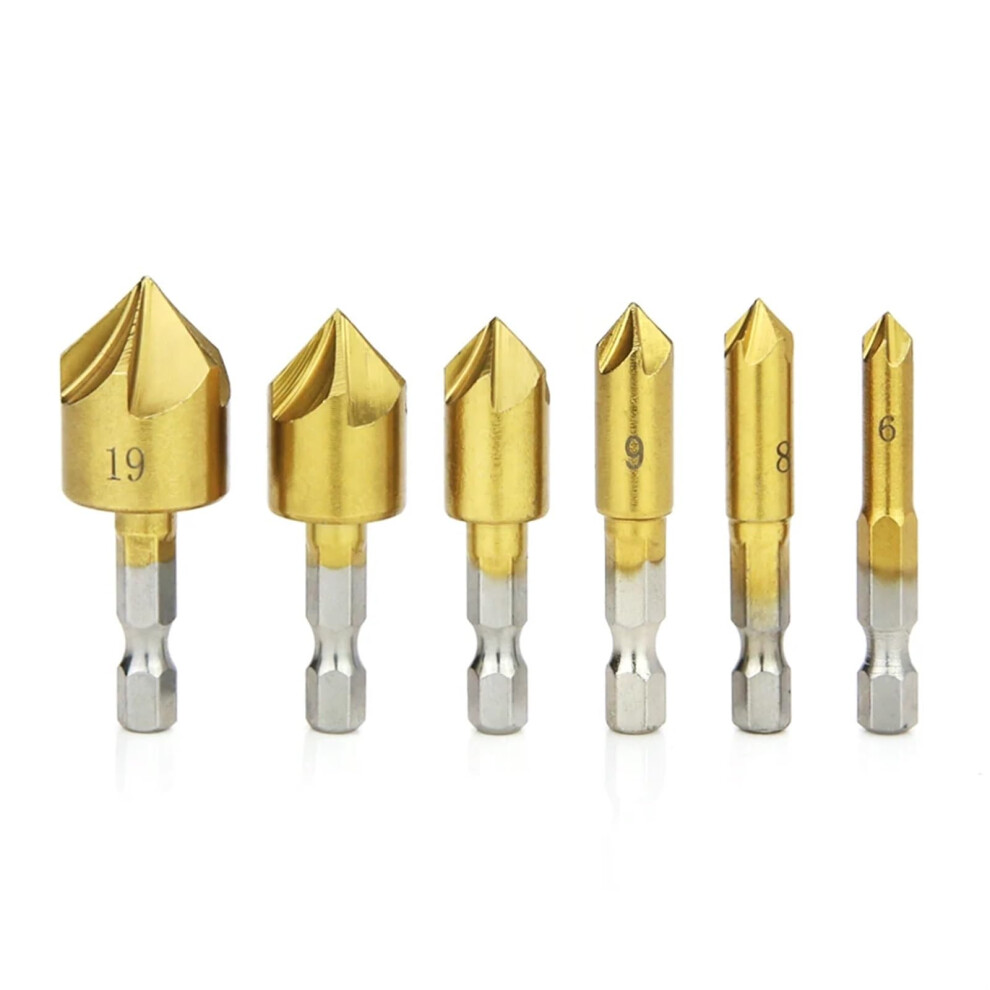 6 Hss Chamfer Drill Bit Hex Shank For Woodworking Set 6,8,9,12,16,19Mm 6Pcs 9365049686273