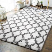 Ultra Soft Shag Area Rug, High Pile for Kids Room Decor, Camel & White Geometric Patterns, Anti-slip Backing for Living Room Dorm, Easy to Clean Machi