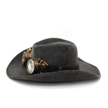 Antique Western Fedoras Hat Punk Sueded Design Winter-Dark Grey