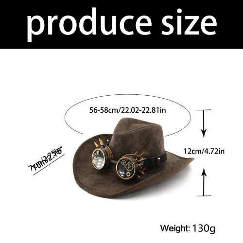 Punk Sueded Cowboy Cap With Western Design Goggles Roll-coffee 2