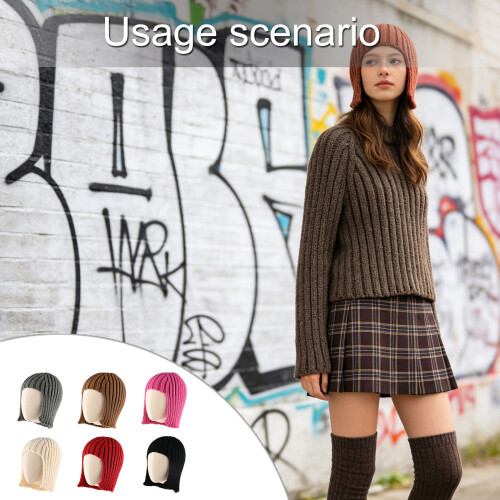 Trendy Wig Hat Including Earflaps and Knit for Cold-Beige 1