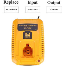 Chargeur de batterie de remplacement pour outils Ni-MH 18 V, offrant une charge rapide et une large compatibilité. La puce intégrée assure un