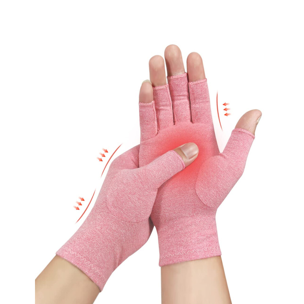 Pink 1 Pair Arthritis Gloves Fingerless Compression For Women Men Relieve Symptoms (, M)