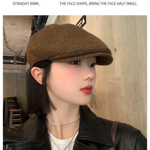 Women’s Wool Blend Cap Winter Beret Hat with Sun-light green 1