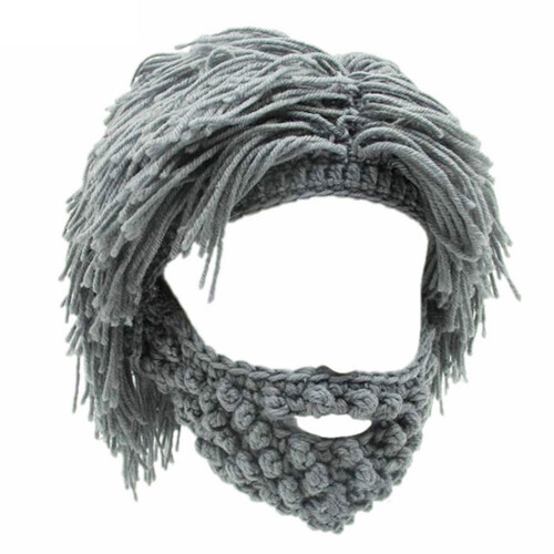 Winter Warm Knit Beanies Caveman Style Handmade From-Light Gray