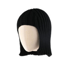 Trendy Earflap Knit Cap Offering Wig Style For Ladies-Black
