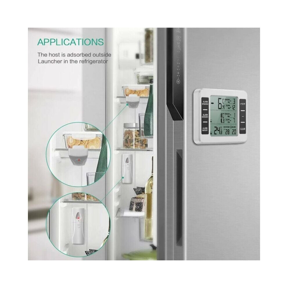 Wireless Refrigerator Thermometer, Indoor Outdoor Use, Digital Fridge and Freezer Thermometer, Max Min Temperature, Temperature Alarm Function for
