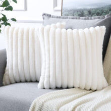 Pillow Covers for Home Decor, Machine Washable Plush Throw Pillowcase with Luxury Soft Faux Rabbit Fur, Double-Sided Soft Cozy Velvet and Fluffy Desig