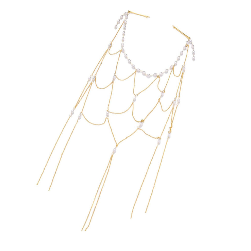 Exquisite Alloy Hairpiece Decoration with Delicate Pearl Tassels,  for Bridal and Evening Celebrations