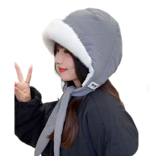 Youth Oriented Ear Flap Hat Stylish Bag Down Cotton Filled-Gray