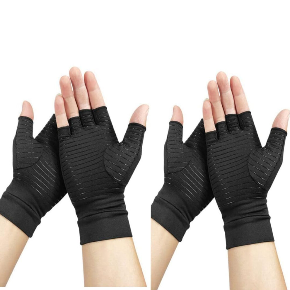 Copper Compression Arthritis Gloves  Fingerless for Pain Relief 2 Pair (L)