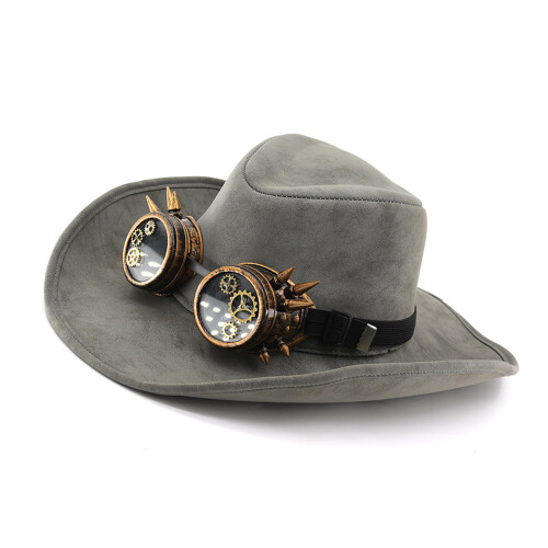 Steampunk westerse hoed met bril Victoriaans ontwerp-Grijs