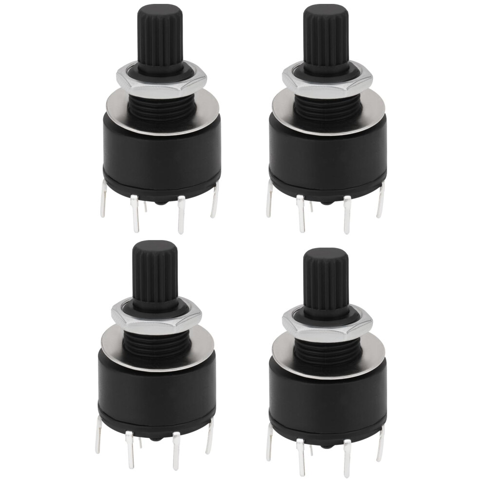 Rs16 16Mm 2 Pole 4 Position Plastic Rotary Switch With Washer And Nut Round Axis Tape Switch Handle Length 15Mm Pack Of 4 Black 9412369735409