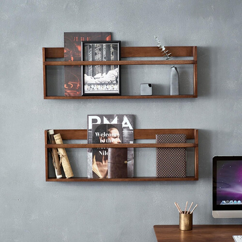 Wall Magazine Rack File Holder Rustic Solid Wood Bookshelf Wall Mounted 2